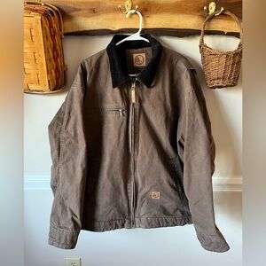 Berne Brown Canvas Workwear Jacket Coat Corduroy Collar Fleece Lined XL